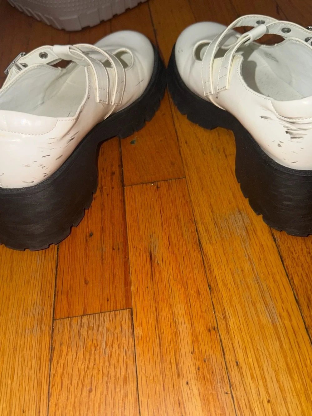 White Platform Mary Jane Shoes with Thick Black Sole